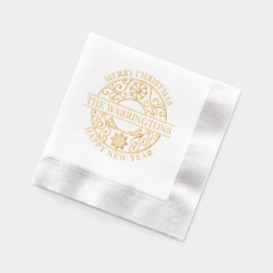 Elegant Snowflakes Lacy Filigree Family Name Foil Napkins
