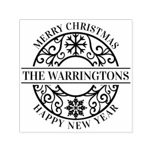 Elegant Snowflakes Lacy Filigree Family Name Self-inking Stamp