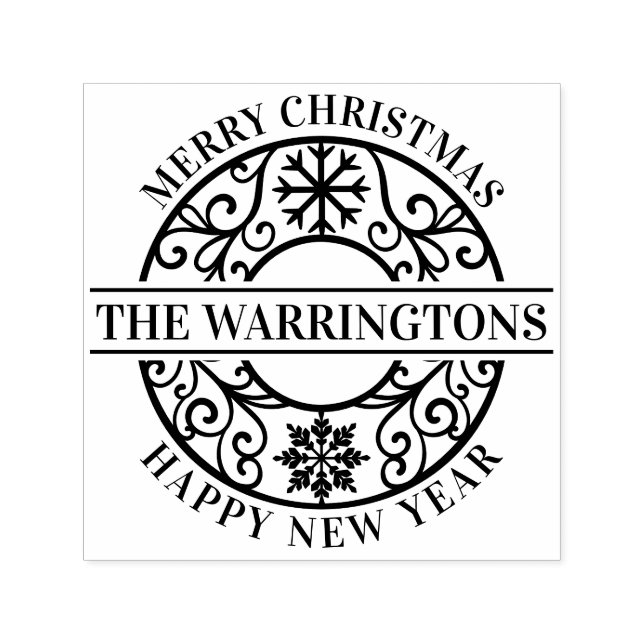 Elegant Snowflakes Lacy Filigree Family Name Self-inking Stamp (Design)