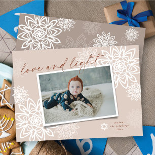 Elegant Snowflakes Love And Light Hanukkah Photo Holiday Card