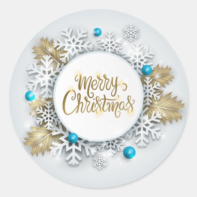 Elegant Snowflakes Merry Christmas | Sticker (Front)