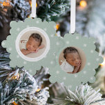 Elegant Snowflakes Mint Baby's First Christmas Tree Decoration Card<br><div class="desc">Celebrate your baby's first Christmas with friends and family with our Elegant Mint Green and White Snowflake baby's first Christmas ornament card. The front of the card displays your baby's photo encircled by a white frame with a light mint green and white snowflake patterned background. Personalise the front of the...</div>
