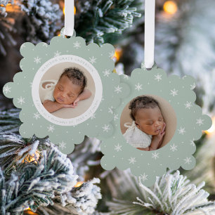 Elegant Snowflakes Mint Baby's First Christmas Tree Decoration Card