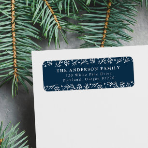 Elegant Snowflakes Navy Holiday Return Address