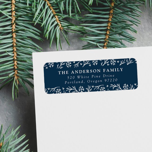 Elegant Snowflakes Navy Holiday Return Address (Creator Uploaded)