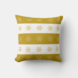 Elegant Snowflakes on Golden & White Cushion