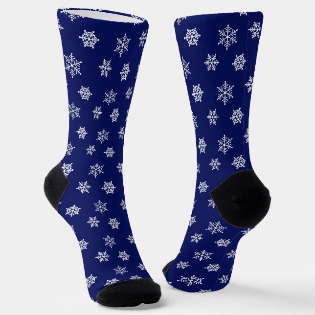 Elegant Snowflakes on Navy Blue Socks (Angled)