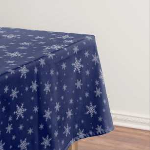 Elegant Snowflakes on Navy Blue Tablecloth