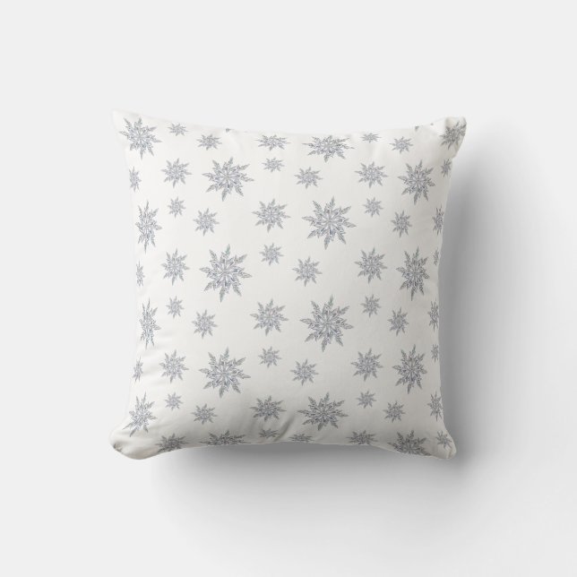 Elegant snowflakes on white cushion (Front)