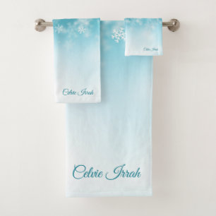 Elegant Snowflakes Personalised   Towel Set