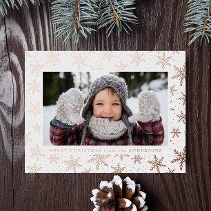 Elegant Snowflakes Photo Rose Gold Foil Holiday Postcard