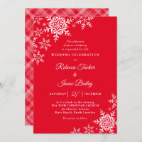 Elegant Snowflakes Plaid Red Christmas Wedding
