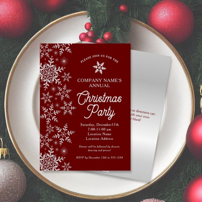 Elegant Snowflakes Red Company Christmas Party Invitation (Creator Uploaded)