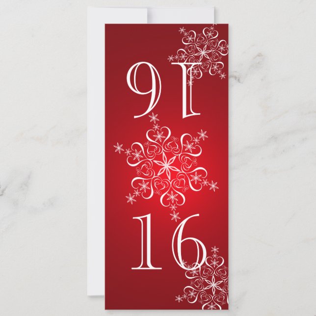 Elegant Snowflakes Red Table Number (Front)