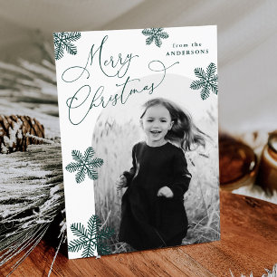 Elegant Snowflakes Spruce Green 2 Photo Holiday Card