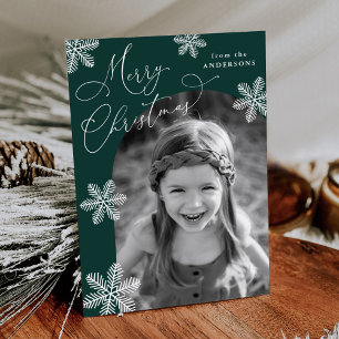 Elegant Snowflakes Spruce Green 2 Photo Holiday Card