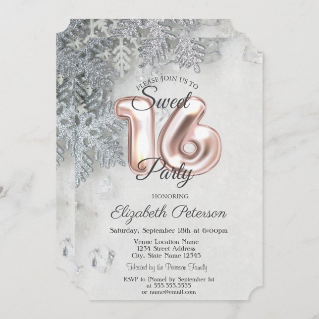 Elegant Snowflakes Sweet 16  Invitation (Front/Back)