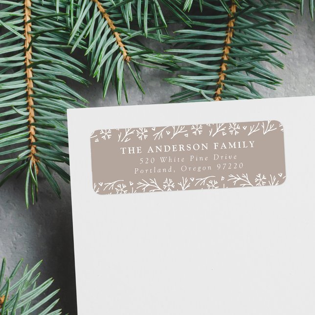 Elegant Snowflakes Taupe Holiday Return Address (Creator Uploaded)