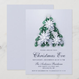 Elegant Snowflakes Tree Holiday Christmas Eve Invitation