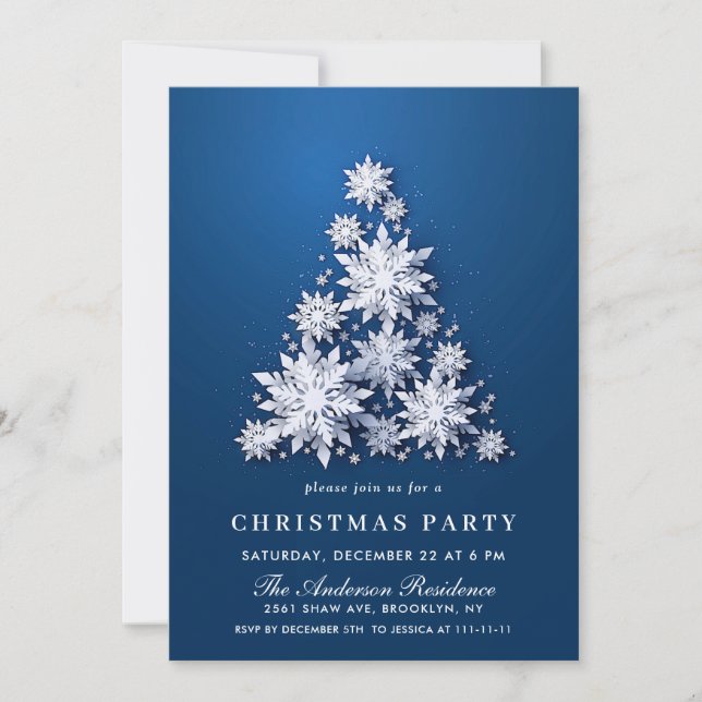 Elegant Snowflakes Tree Holiday CHRISTMAS PARTY Invitation (Front)
