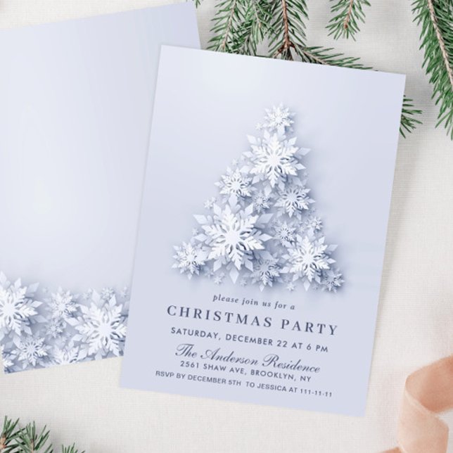 Elegant Snowflakes Tree Holiday CHRISTMAS PARTY Invitation (Creator Uploaded)