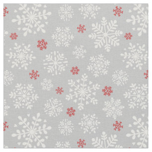 Elegant Snowflakes white and red on silver grey Fabric