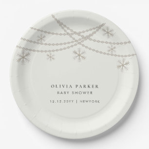 Elegant Snowflakes Winter Baby Shower Paper Plate