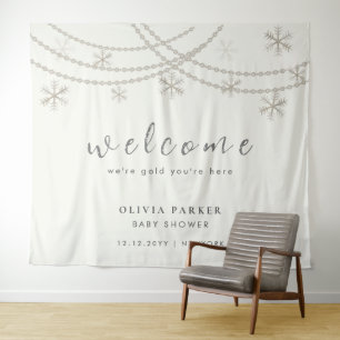 Elegant Snowflakes Winter Baby Shower Welcome Tapestry