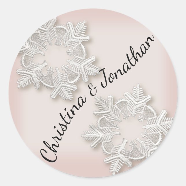Elegant Snowflakes Winter Wedding Round Stickers (Front)