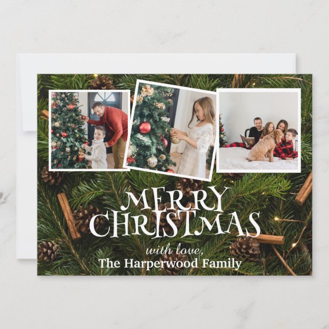 Elegant Snowman Joy Christmas Family Photo Collage Holiday Card (Front)
