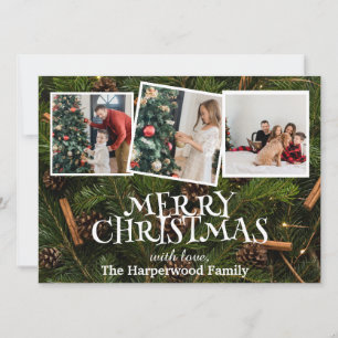 Elegant Snowman Joy Christmas Family Photo Collage Holiday Card