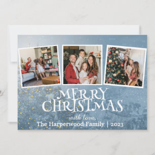 Elegant Snowman Joy Christmas Family Photo Collage Holiday Card
