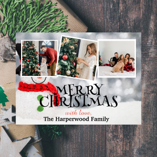 Elegant Snowman Joy Christmas Family Photo Collage Holiday Card