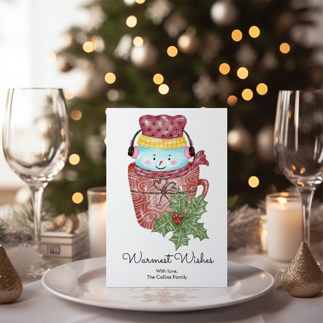 Elegant Snowman Mug Christmas  Holiday Card (Creator Uploaded)