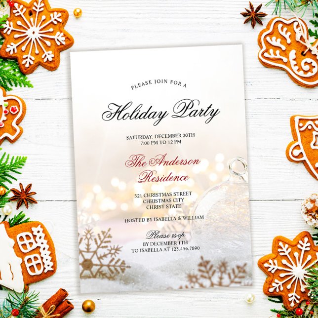 Elegant Snowy Baubles Christmas Party Invitation (Creator Uploaded)