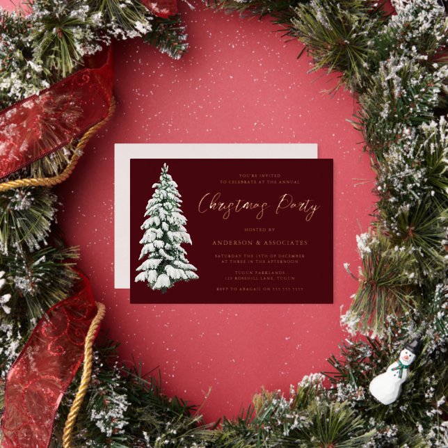 Elegant Snowy Christmas Tree Christmas Party Gold (Insitu)