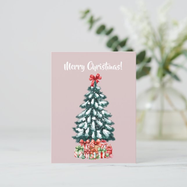 Elegant Snowy Christmas Tree Postcard (Standing Front)