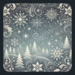 Elegant Snowy Forest Christmas Holiday Square Sticker<br><div class="desc">Add a magical touch to your holiday projects with these elegant stickers! Featuring a serene snowy forest under a starry night sky with swirling snowflakes and delicate floral accents, these stickers are perfect for gift wrapping, sealing holiday cards, decorating envelopes, crafting, or personalising party favours. Designed to complement our matching...</div>