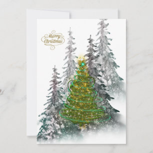 Elegant Snowy Forest Christmas Tree holiday Card