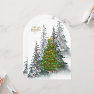 Elegant Snowy Forest Christmas Tree holiday Card