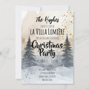 Elegant Snowy Hill Pine Winter Christmas Party Invitation