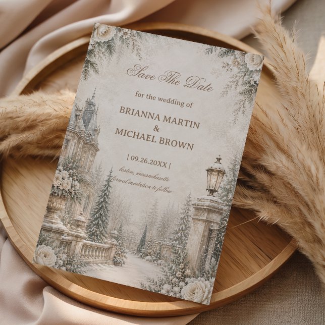 Elegant Snowy Manor Garden Pathway Save The Date (Creator Uploaded)