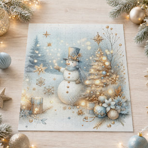 Elegant Snowy Snowman Christmas Jigsaw Puzzle