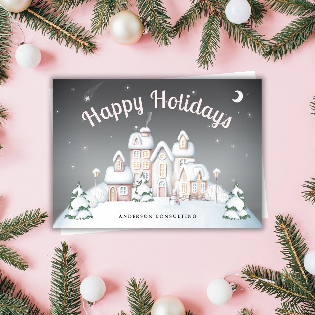 Elegant Snowy Village Business Holiday Card (Creator Uploaded)