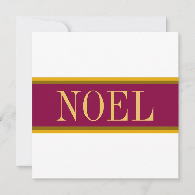 Elegant Snowy White Burgundy Gold "NOEL" Stripes Holiday Card (Front)