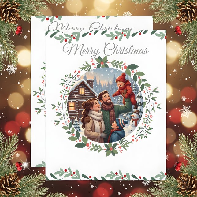 Elegant Snowy White Christmas Family Photo Card (Creator Uploaded)