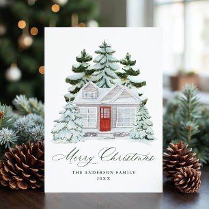 Elegant Snowy Winter Home Christmas Non-Photo Holiday Card