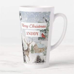 Elegant Snowy Wintery Merry Christma Red Cardinal Latte Mug