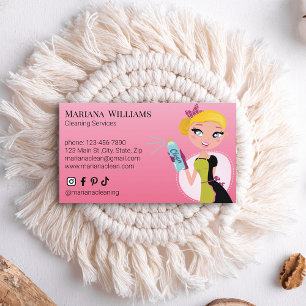 elegant  social media cleaning services pink chic business card