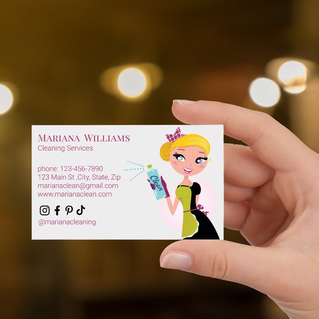 elegant social media cleaning services pink script business card (Creator Uploaded)